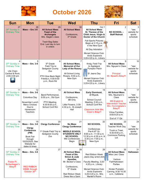 October 2026 Monthly Calendar